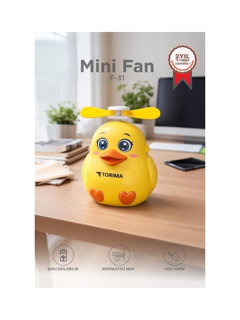 Torima Şarjlı El Vantilatörü Sevimli Kuş Figürlü Mini Taşınabilir Fan F31 Sarı