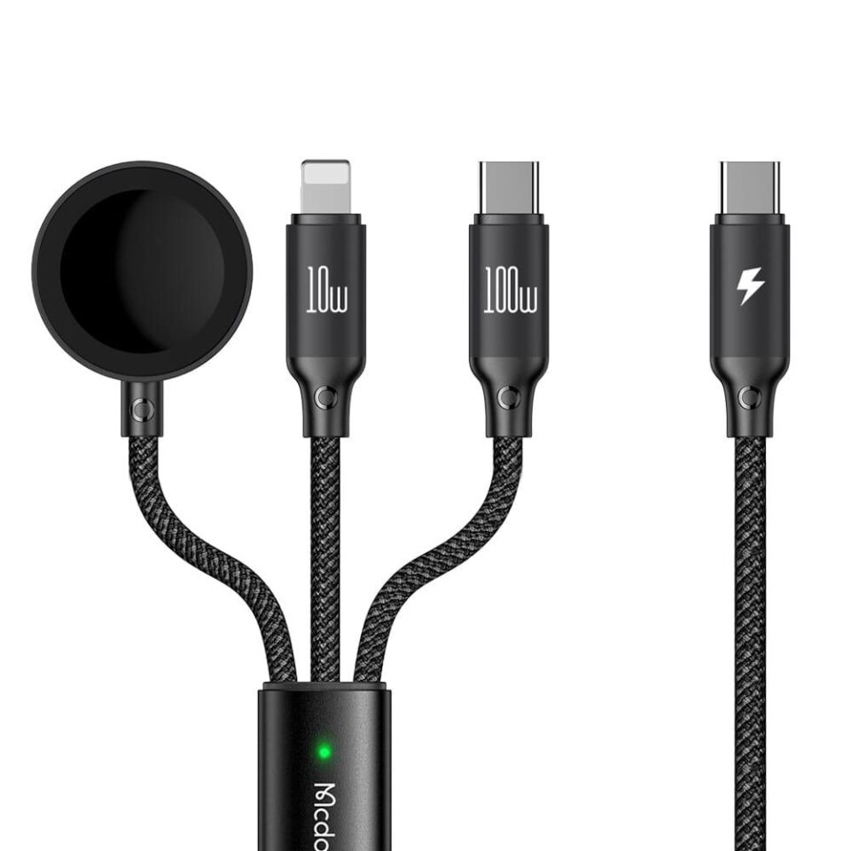 Mcdodo CA-4940 100W 3in1 (Type-C, Lightning Ve Apple Watch) Çoklu Şarj Kablosu