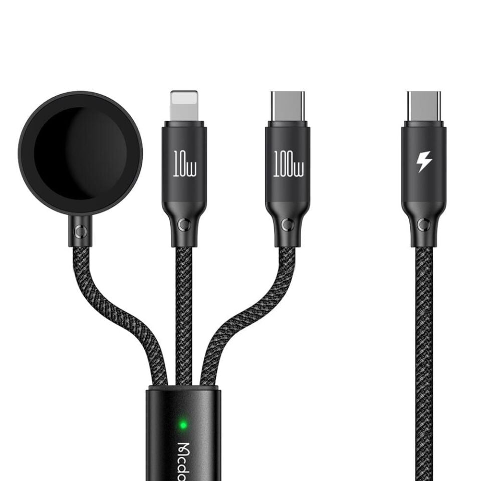Mcdodo CA-4940 100W 3in1 (Type-C, Lightning Ve Apple Watch) Çoklu Şarj Kablosu