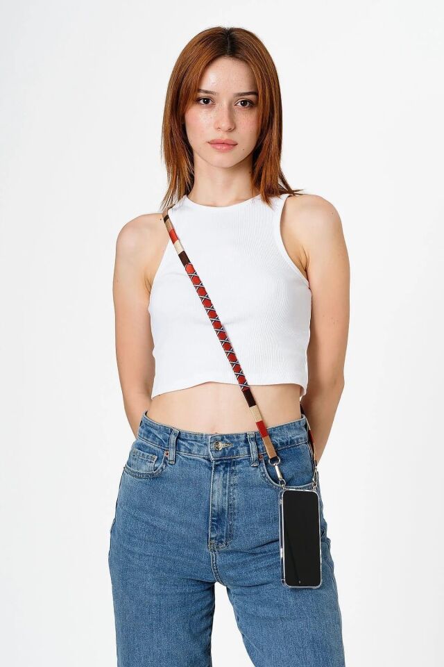 Hippi El Örgüsü Yassı Telefon ve Çanta Askısı 110 cm