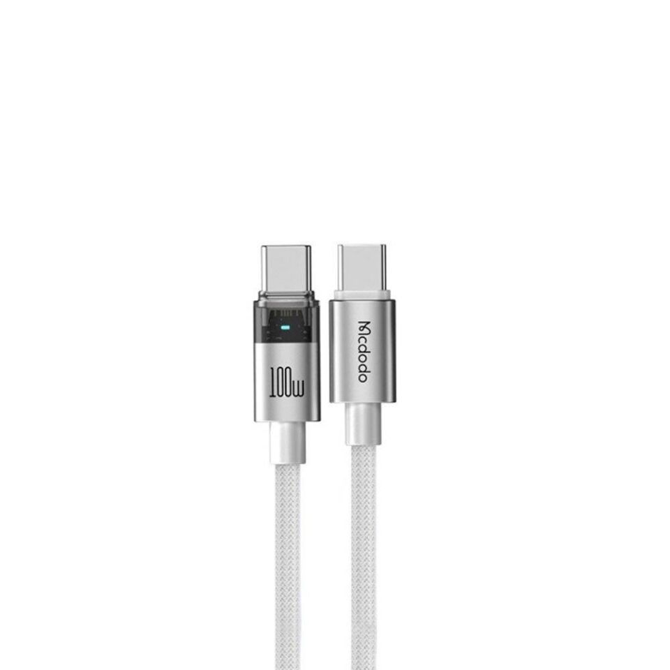 Mcdodo Ca-5582 Type-C To Type-C 100W Şeffaf Kablo Şarj Işığı İle Beyaz