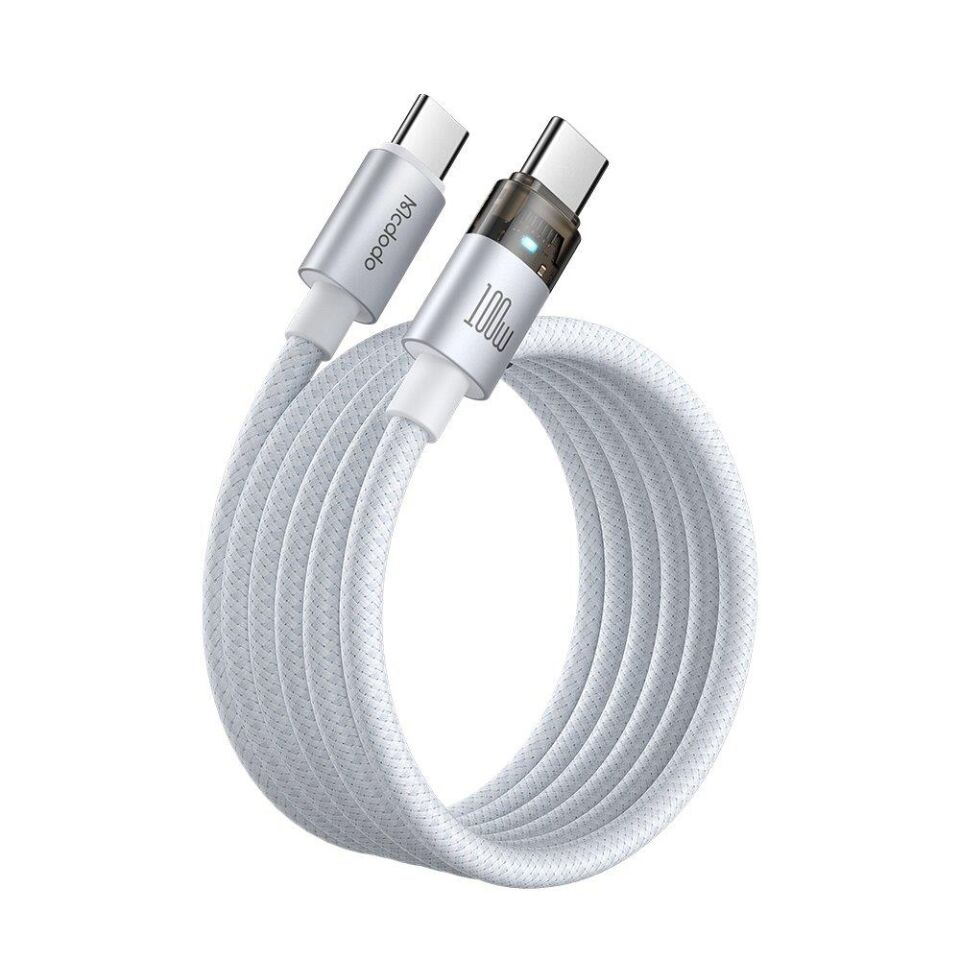 Mcdodo Ca-5582 Type-C To Type-C 100W Şeffaf Kablo Şarj Işığı İle Beyaz