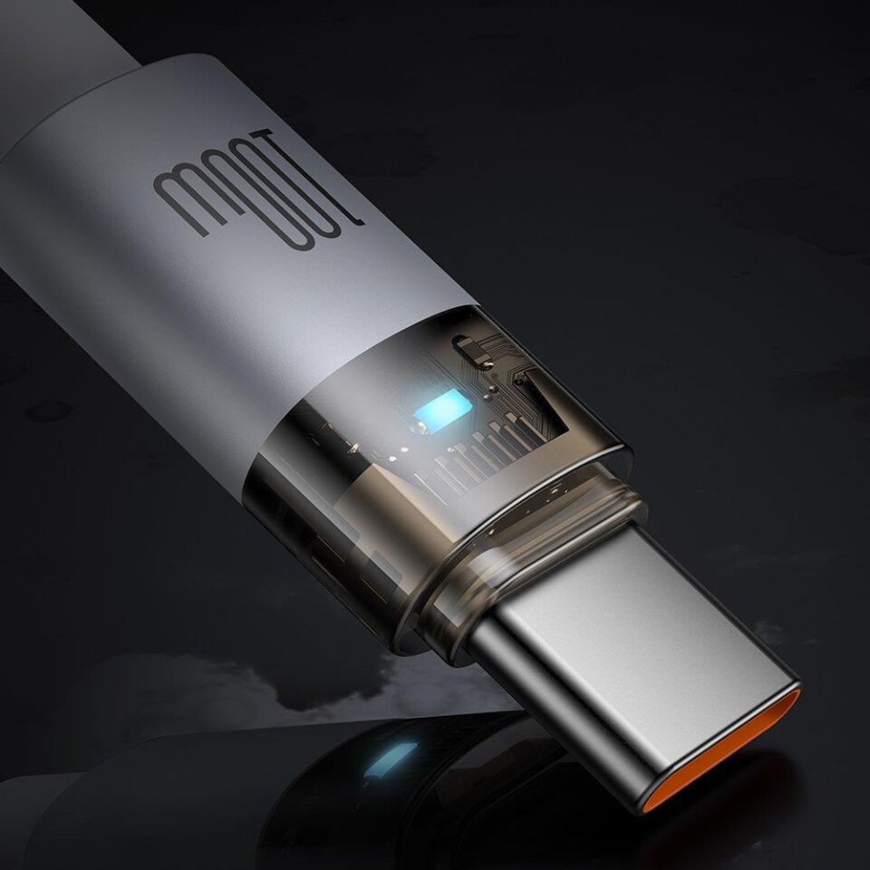 Mcdodo Ca-5582 Type-C To Type-C 100W Şeffaf Kablo Şarj Işığı İle Beyaz