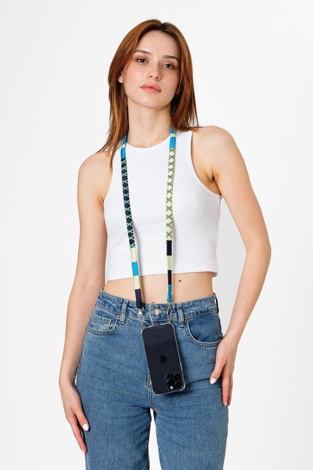 Hippi El Örgüsü Yassı Telefon ve Çanta Askısı 110 cm Lemon