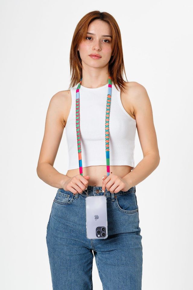 Hippi El Örgüsü Yassı Telefon ve Çanta Askısı 110 cm Raspberry