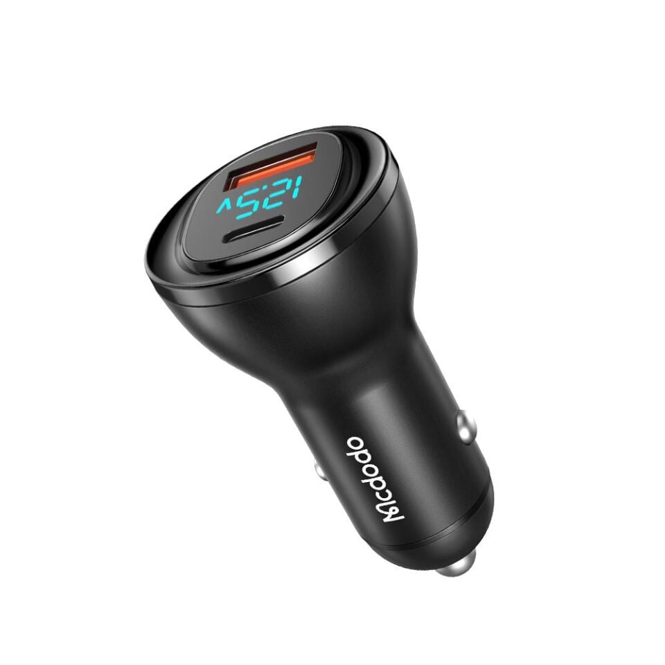 Mcdodo CC-5670 95W 1xType-C 1xUsb Girişli Dijital Göstergeli Araç Çakmak Şarjı - Siyah