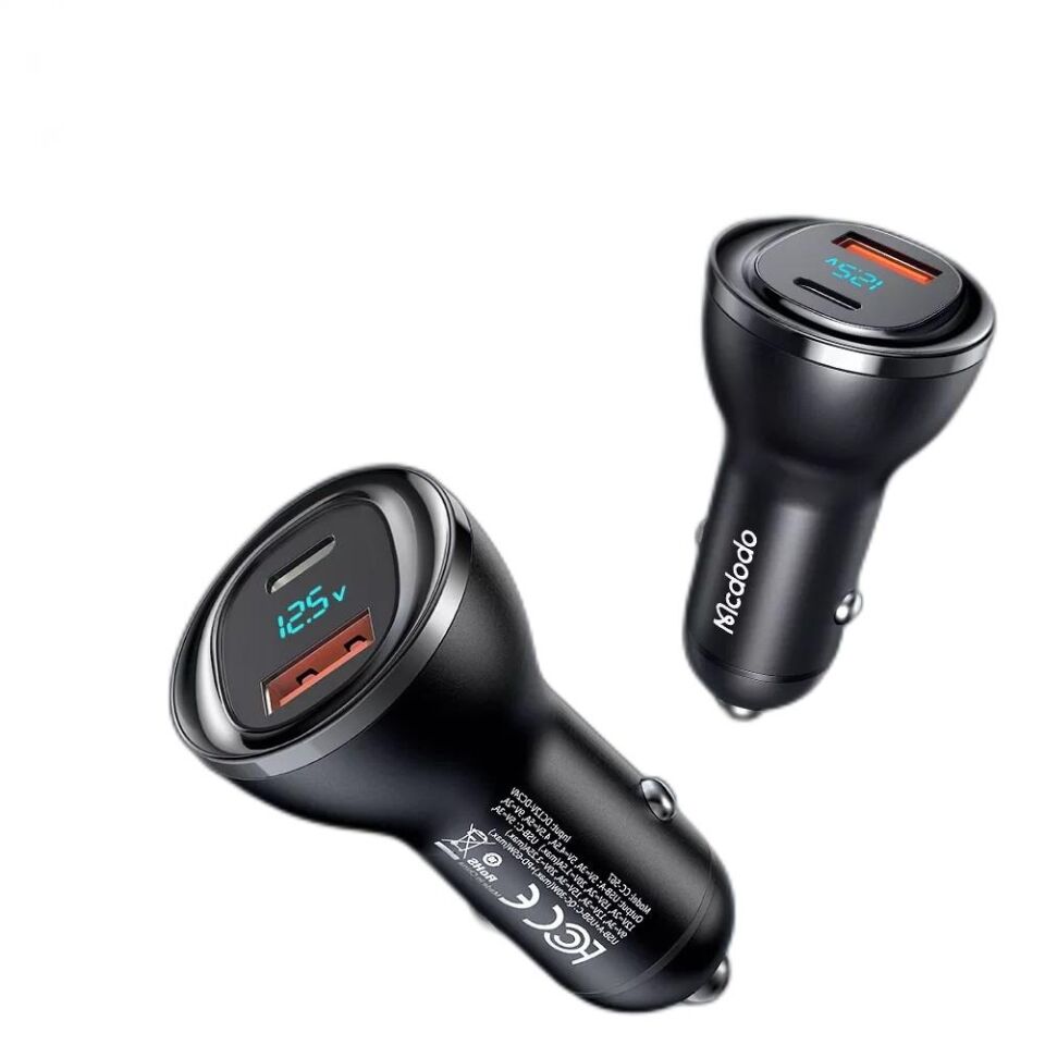 Mcdodo CC-5670 95W 1xType-C 1xUsb Girişli Dijital Göstergeli Araç Çakmak Şarjı - Siyah