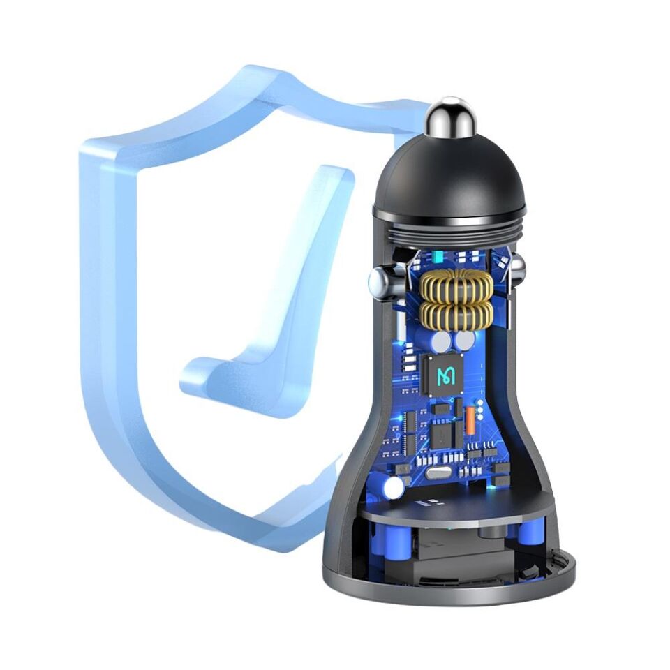 Mcdodo CC-5670 95W 1xType-C 1xUsb Girişli Dijital Göstergeli Araç Çakmak Şarjı - Siyah