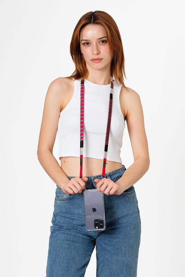 Hippi El Örgüsü Yassı Telefon ve Çanta Askısı 110 cm Watermelon