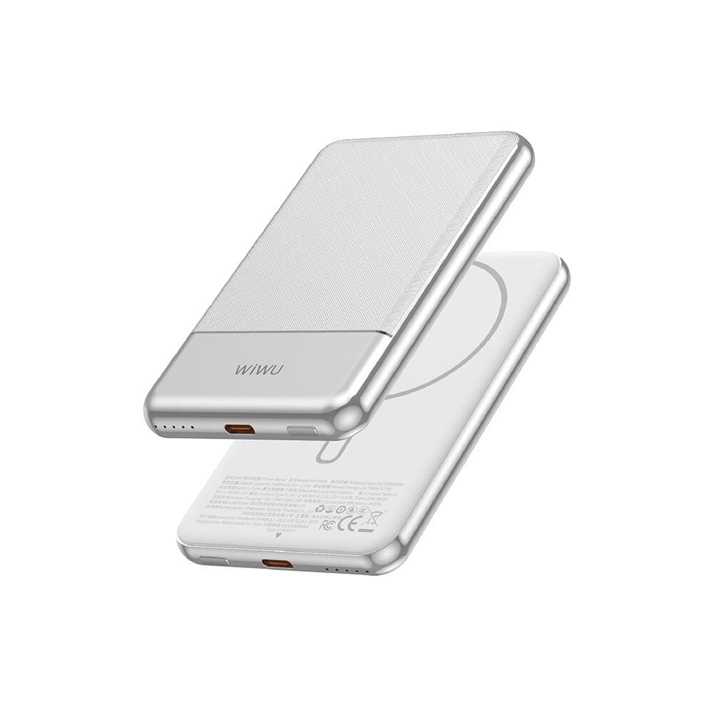 Wiwu Wi-P088 LED Işık Göstergeli PD 20W Kablosuz Powerbank 5000mAh 15W Gümüş