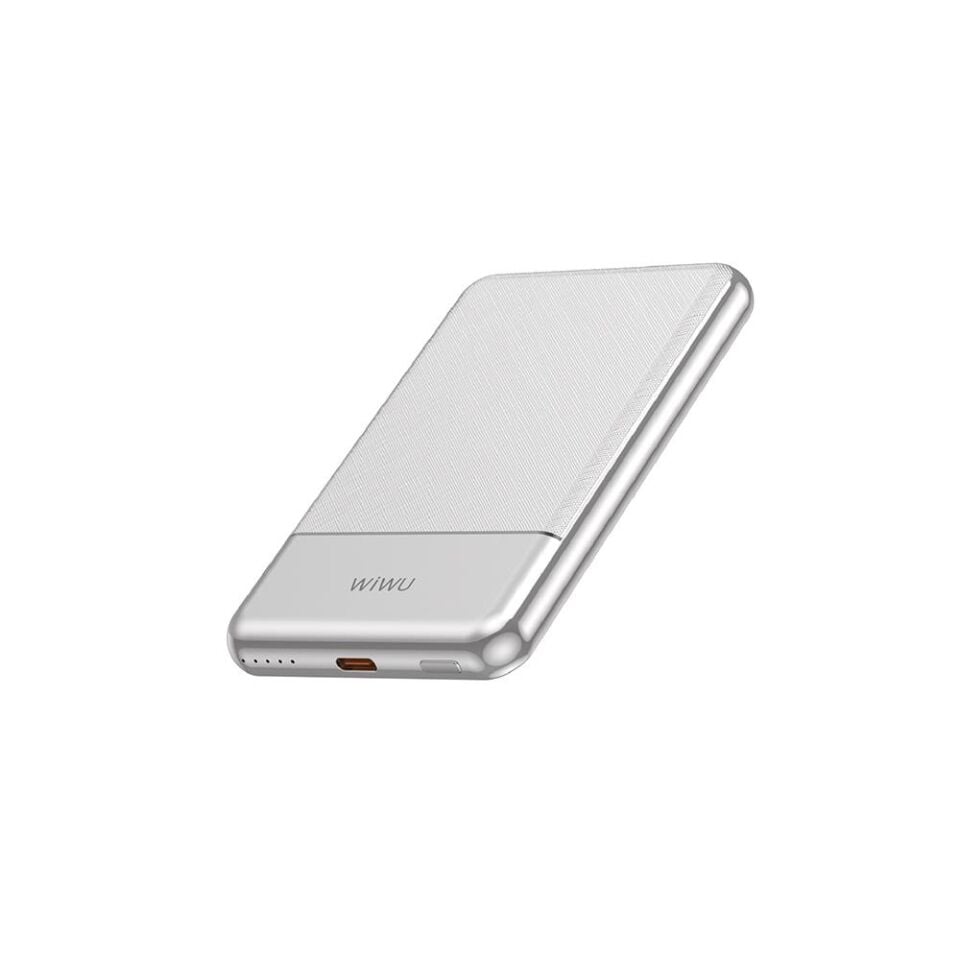 Wiwu Wi-P088 LED Işık Göstergeli PD 20W Kablosuz Powerbank 5000mAh 15W Gümüş