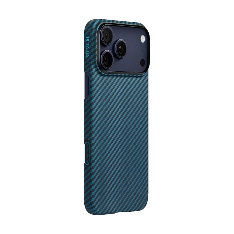 Pitaka iPhone 17 Pro  MagSafe Şarj Özellikli Kamera Kontrol Butonlu Aramid Karbon Fiber  Ultra-Slim Kılıf Siyah-Mavi
