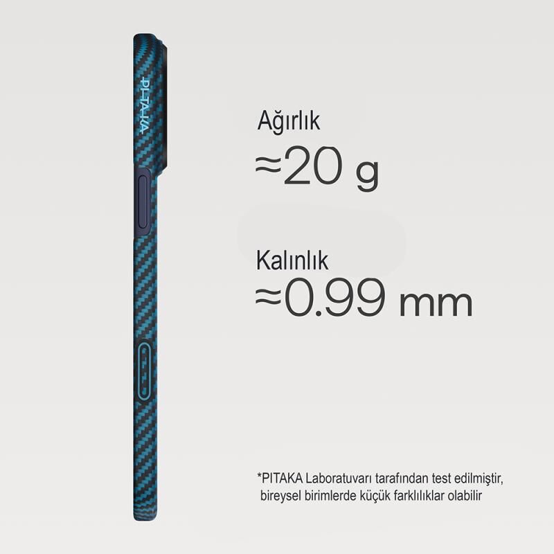 Pitaka iPhone 17 Pro  MagSafe Şarj Özellikli Kamera Kontrol Butonlu Aramid Karbon Fiber  Ultra-Slim Kılıf Siyah-Mavi