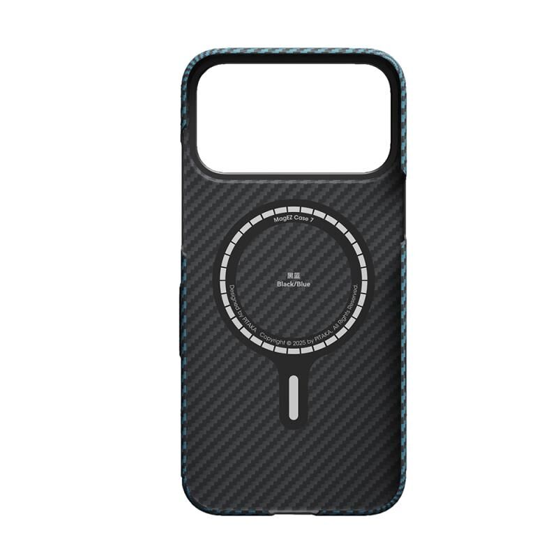 Pitaka iPhone 17 Pro  MagSafe Şarj Özellikli Kamera Kontrol Butonlu Aramid Karbon Fiber  Ultra-Slim Kılıf Siyah-Mavi