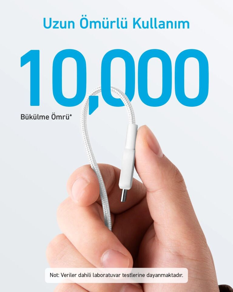 Anker 322 PowerLine USB-C to USB-C Örgülü Kablo 3ft 0.9m 60W Beyaz
