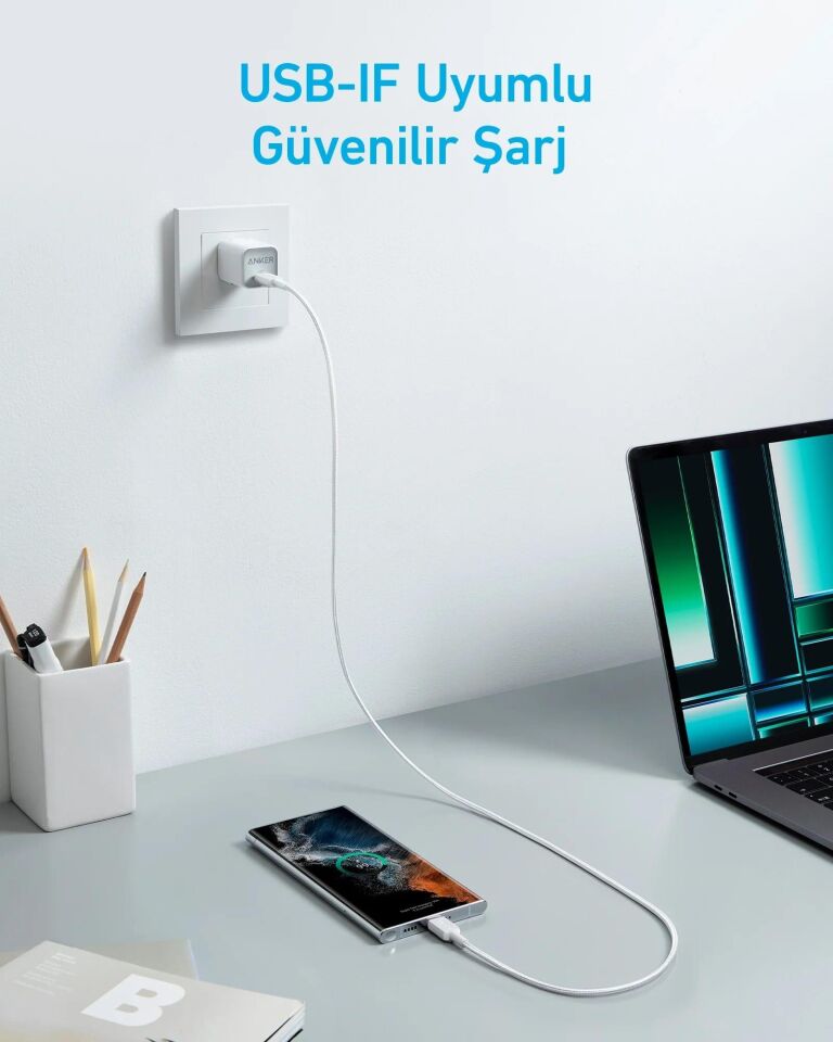 Anker 322 PowerLine USB-C to USB-C Örgülü Kablo 3ft 0.9m 60W