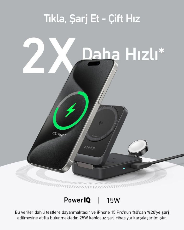 Anker MagGo Kablosuz Şarj Seti 15W B2557 Siyah