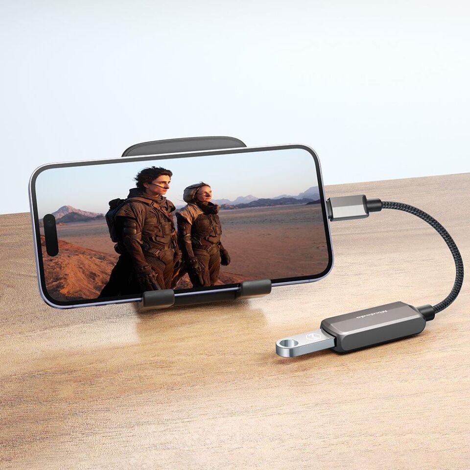 Mcdodo CA-2690 2İN 1 Lightning To USB-A 3.0 + Lightning Şarj Desteği Ve Veri Aktarım Cihazı - Koyu Gri
