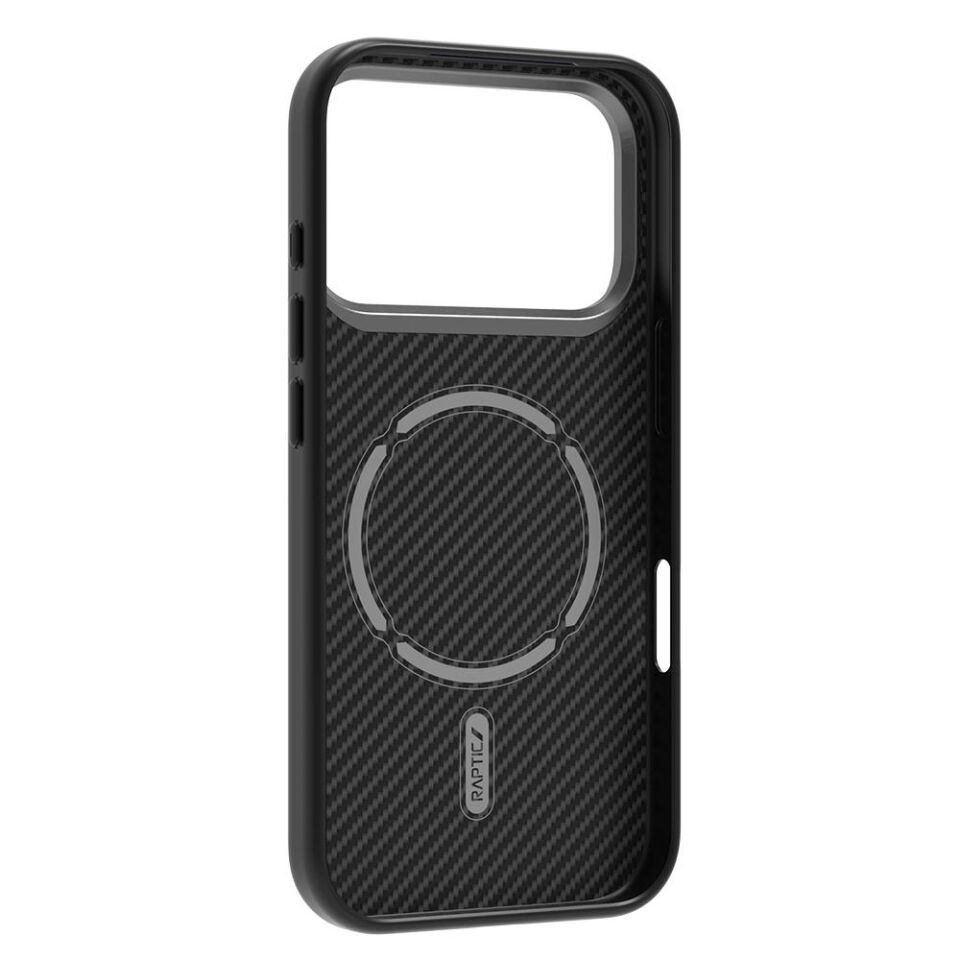 Raptic iPhone 17 Pro Max  Magsafe Şarj Özellikli 600D Metal Kamera Çerçeveli  Aramid Karbon Fiber Serisi Kılıf siyah