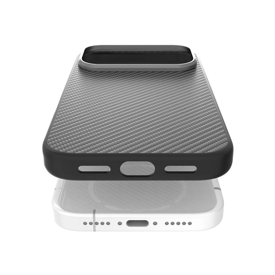 Raptic iPhone 17 Pro Max  Magsafe Şarj Özellikli 600D Metal Kamera Çerçeveli  Aramid Karbon Fiber Serisi Kılıf siyah