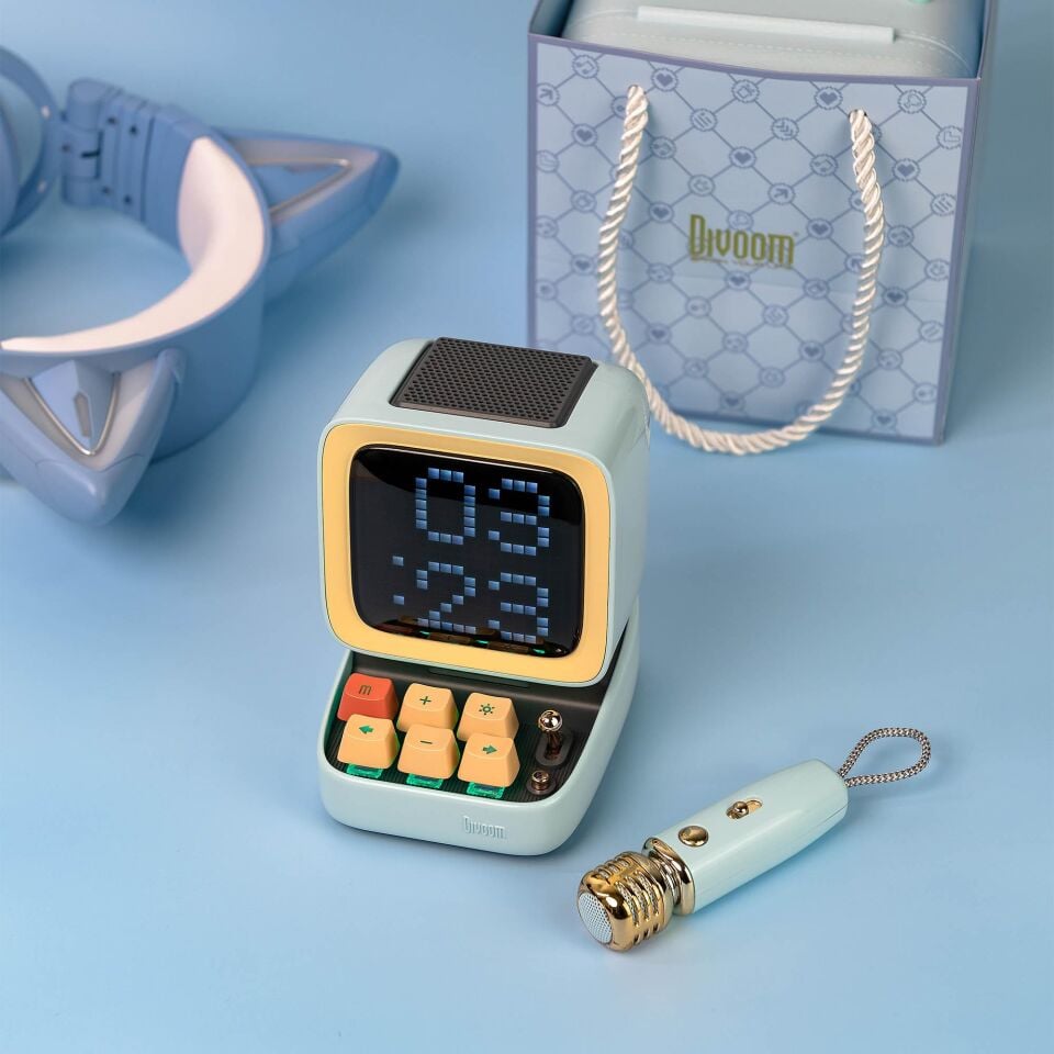 Divoom DitooMic Piksel Ekranlı Karaoke Mikrofonlu Bluetooth Hoparlör Mavi