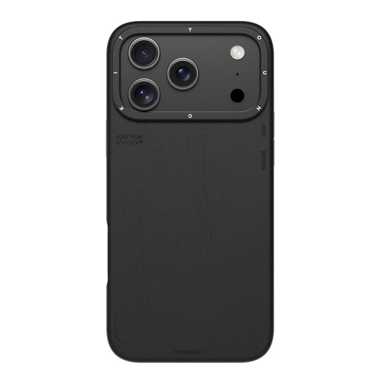 Younkit iPhone 17 Pro Max Magsafe Şarj Özellikli Basit Mat Deri Desenli Tech Fashion Serisi Kılıf Siyah