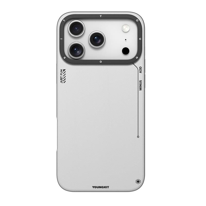 Younkit iPhone 17 Pro Max Magsafe Şarj Özellikli Basit Mat Deri Desenli Tech Fashion Serisi Kılıf Gri