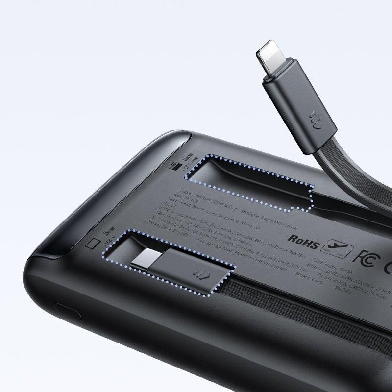 Mcdodo Mc-0231 10.000 Mah 33W Şarj Göstergeli Çift Kablolu Powerbank - Siyah