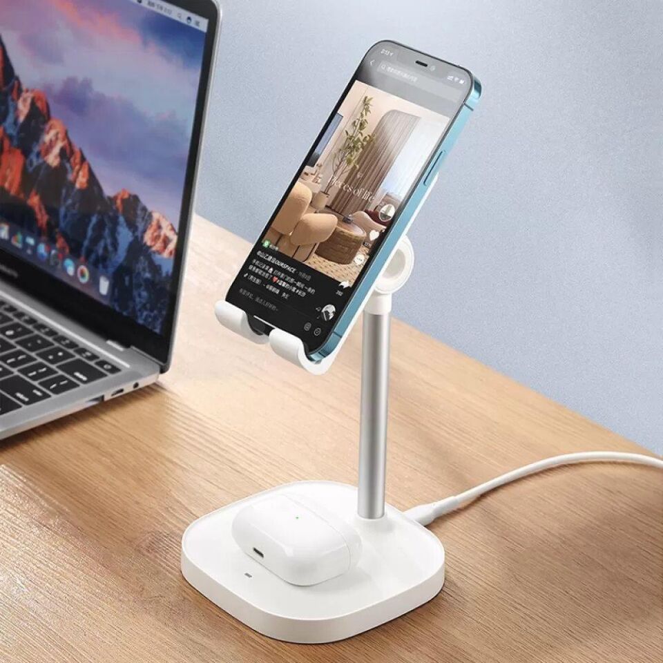 Mcdodo CH-0530 2in1 Kablosuz Telefon ve Kulaklık Şarj Standı - Beyaz