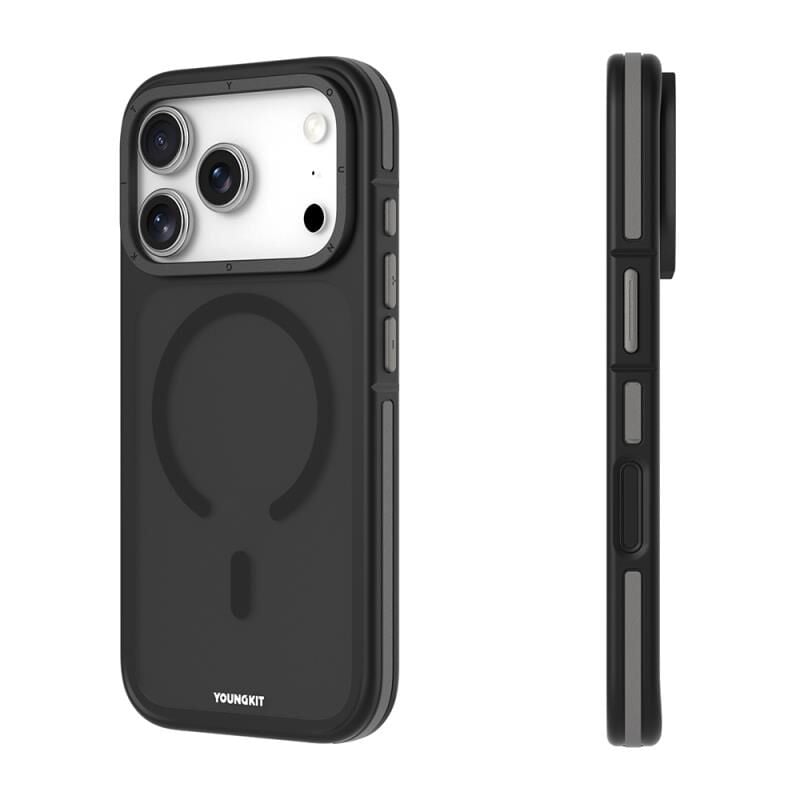 Younkit  iPhone 17 Pro Max Kılıf Magsafe Şarj Özellikli Youngkit Rock Sand Serisi Kılıf Siyah