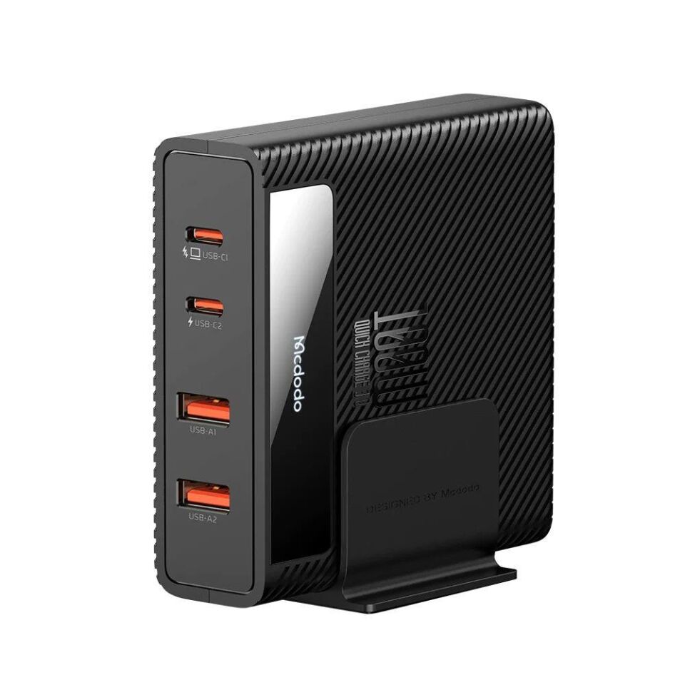 Mcdodo CH-1802 100W 2xUSB 2xType-C Girişli Powigan Hızlı Şarj İstasyonu - Siyah