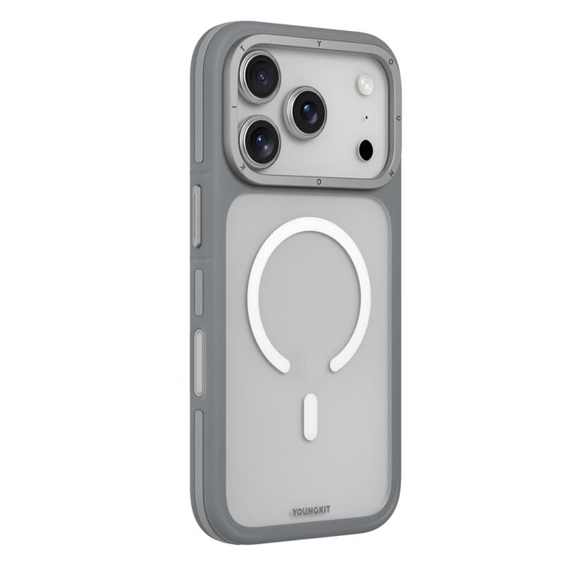 Younkit  iPhone 17 Pro Max Kılıf Magsafe Şarj Özellikli Youngkit Rock Sand Serisi Kılıf Gri