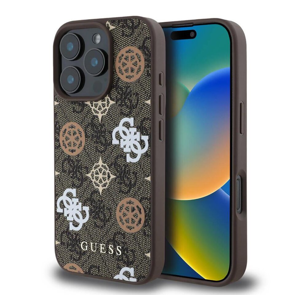 Apple iPhone 16 Pro Kılıf - Guess Orijinal Lisanslı - Magsafe Şarj Özellikli - 4G Desenli Yazı Logolu - Peony Kapak