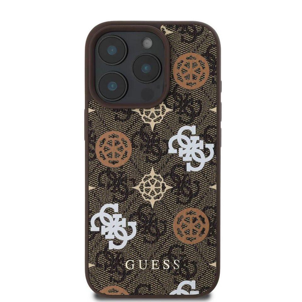 Apple iPhone 16 Pro Kılıf - Guess Orijinal Lisanslı - Magsafe Şarj Özellikli - 4G Desenli Yazı Logolu - Peony Kapak