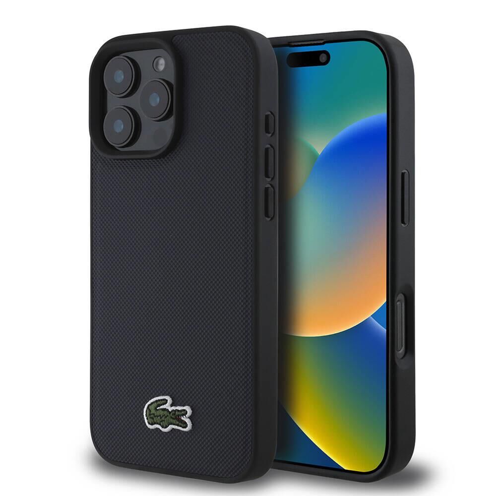 Apple iPhone 16 Pro Max Kılıf - Lacoste Orijinal Lisanslı - PU Pike Desenli Arka Yüzey - İkonik Timsah Dokuma Logolu Kapak - Lacivert