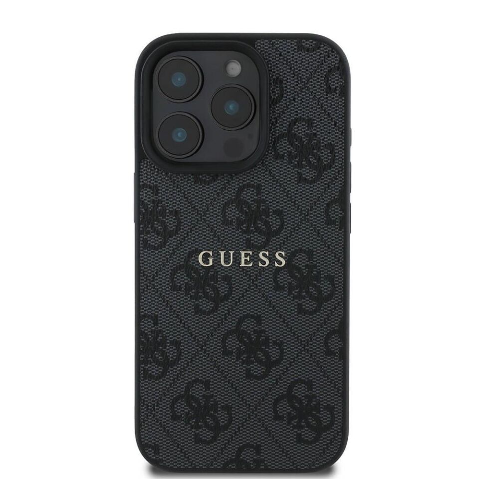 Apple iPhone 16 Pro Kılıf - Guess Orijinal Lisanslı - Magsafe Şarj Özellikli - 4G Desenli - Yazı Logolu Kapak - Siyah
