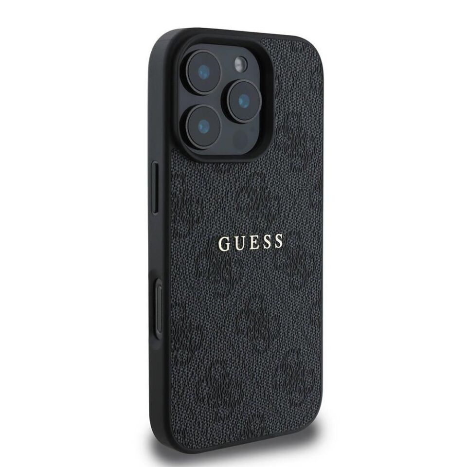 Apple iPhone 16 Pro Kılıf - Guess Orijinal Lisanslı - Magsafe Şarj Özellikli - 4G Desenli - Yazı Logolu Kapak - Siyah