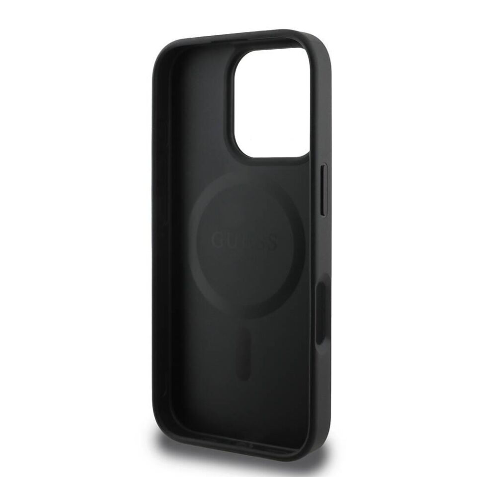 Apple iPhone 16 Pro Kılıf - Guess Orijinal Lisanslı - Magsafe Şarj Özellikli - 4G Desenli - Yazı Logolu Kapak - Siyah
