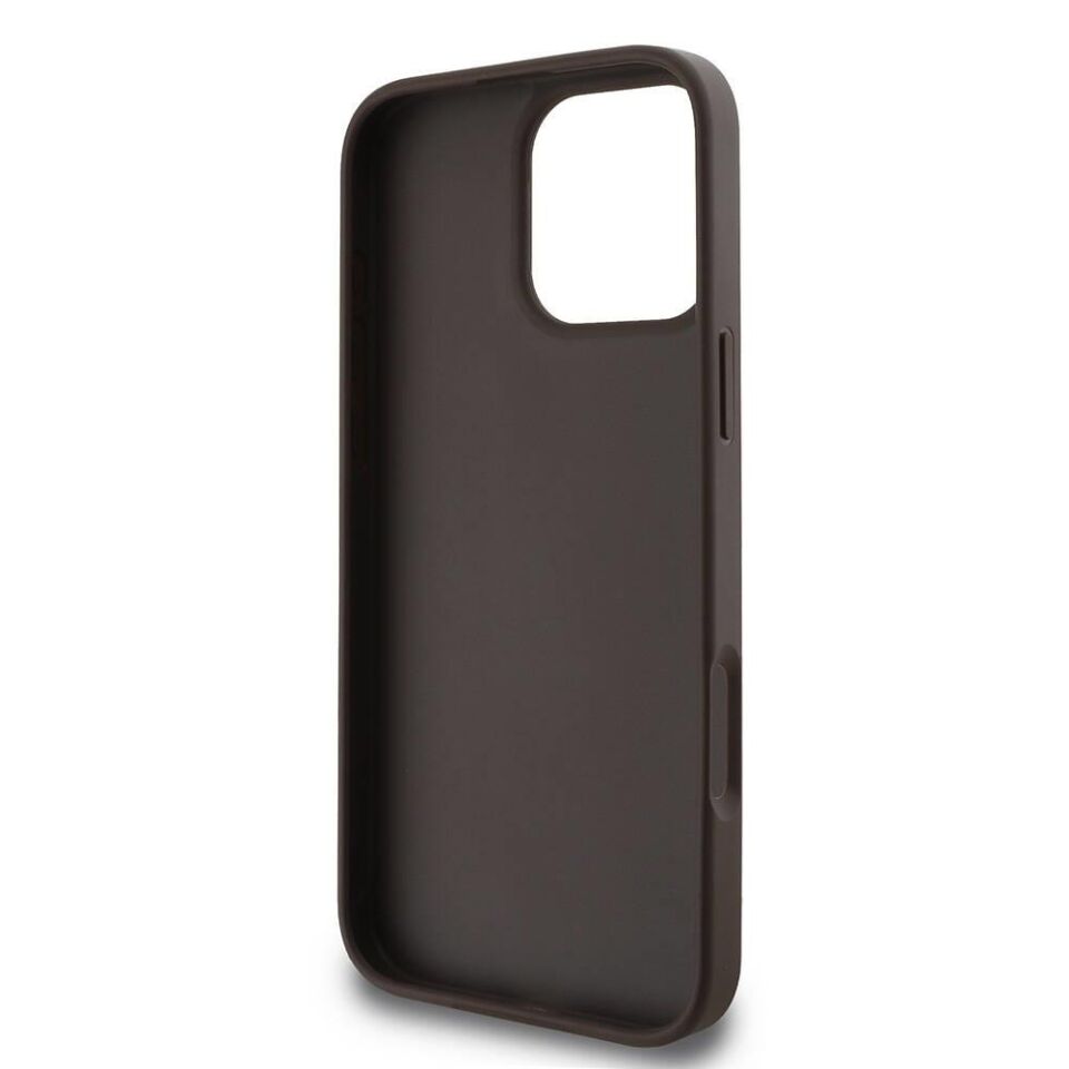 Apple iPhone 16 Pro Kılıf - Guess Orijinal Lisanslı PU Deri Desenli - Metal Büyük 4G ve Yazı Logolu Kapak - Kahverengi