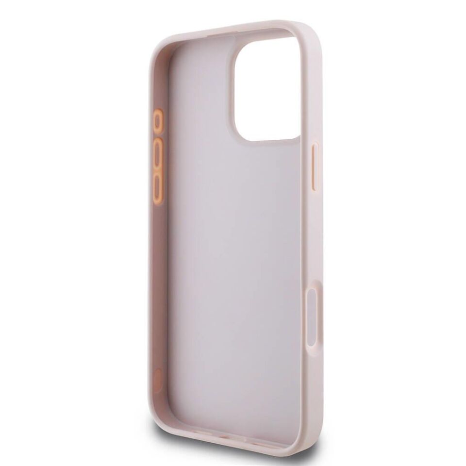 Apple iPhone 16 Pro Max Kılıf - Guess Orijinal Lisanslı PU Deri Desenli - Metal Büyük 4G ve Yazı Logolu Kapak - Pembe