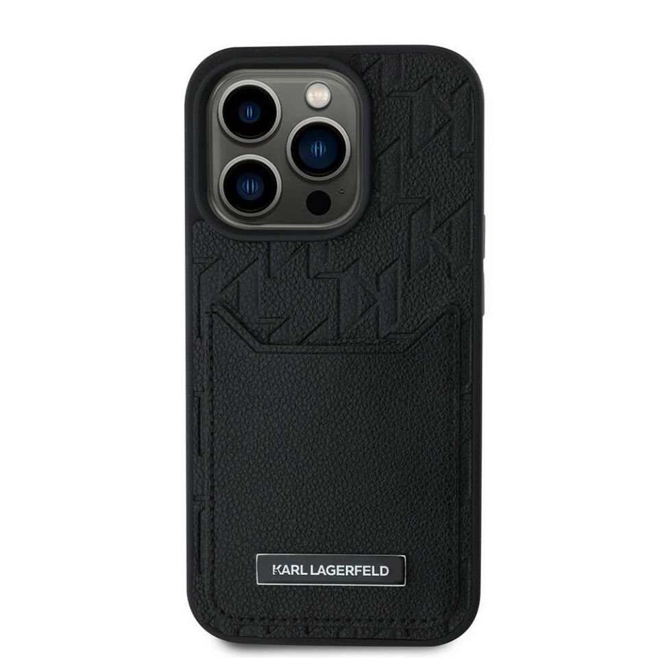 iPhone 16 Pro Kılıf Karl Lagerfeld Orijinal Lisanslı Kartlıklı Monogram Sıcak Damgalı Elongated Logo Kapak
