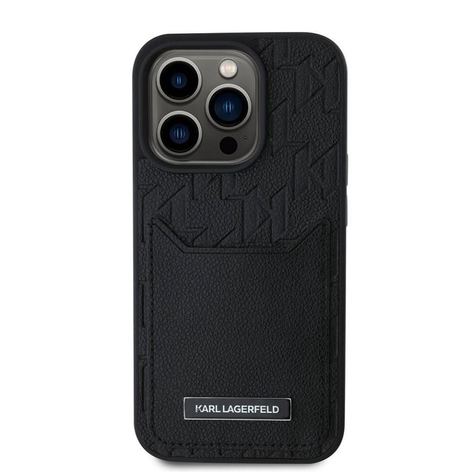 iPhone 16 Pro Kılıf Karl Lagerfeld Orijinal Lisanslı Kartlıklı Monogram Sıcak Damgalı Elongated Logo Kapak