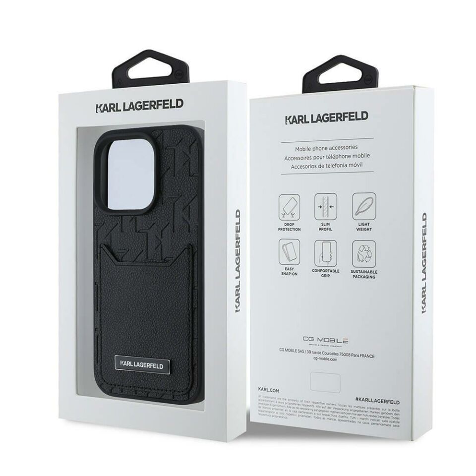 iPhone 16 Pro Kılıf Karl Lagerfeld Orijinal Lisanslı Kartlıklı Monogram Sıcak Damgalı Elongated Logo Kapak