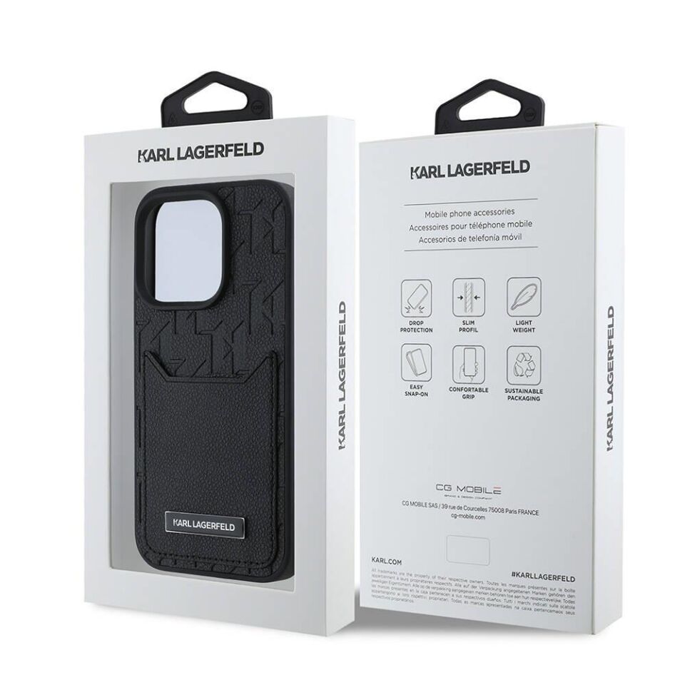 iPhone 16 Pro Kılıf Karl Lagerfeld Orijinal Lisanslı Kartlıklı Monogram Sıcak Damgalı Elongated Logo Kapak
