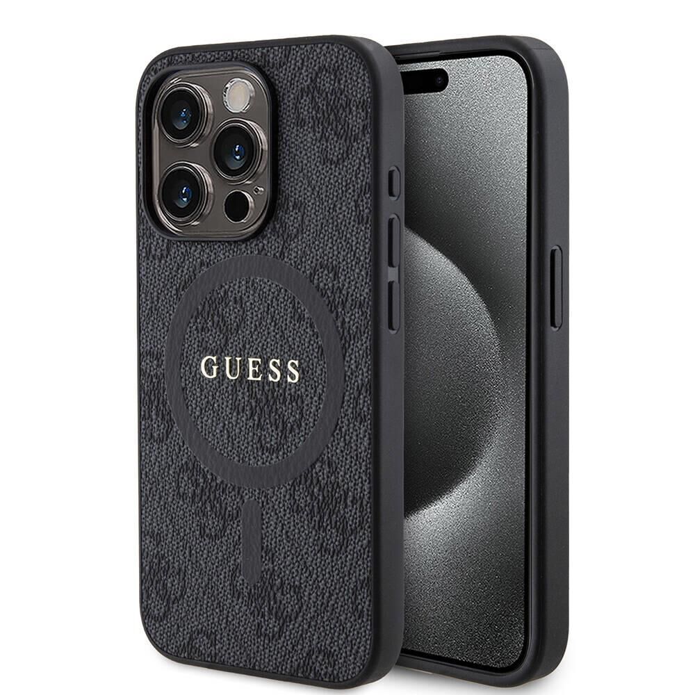 Apple iPhone 15 Pro Kılıf Guess Orijinal Lisanslı Magsafe Şarj Özellikli PU Halkalı 4G Desenli Yazı Logolu Kapak