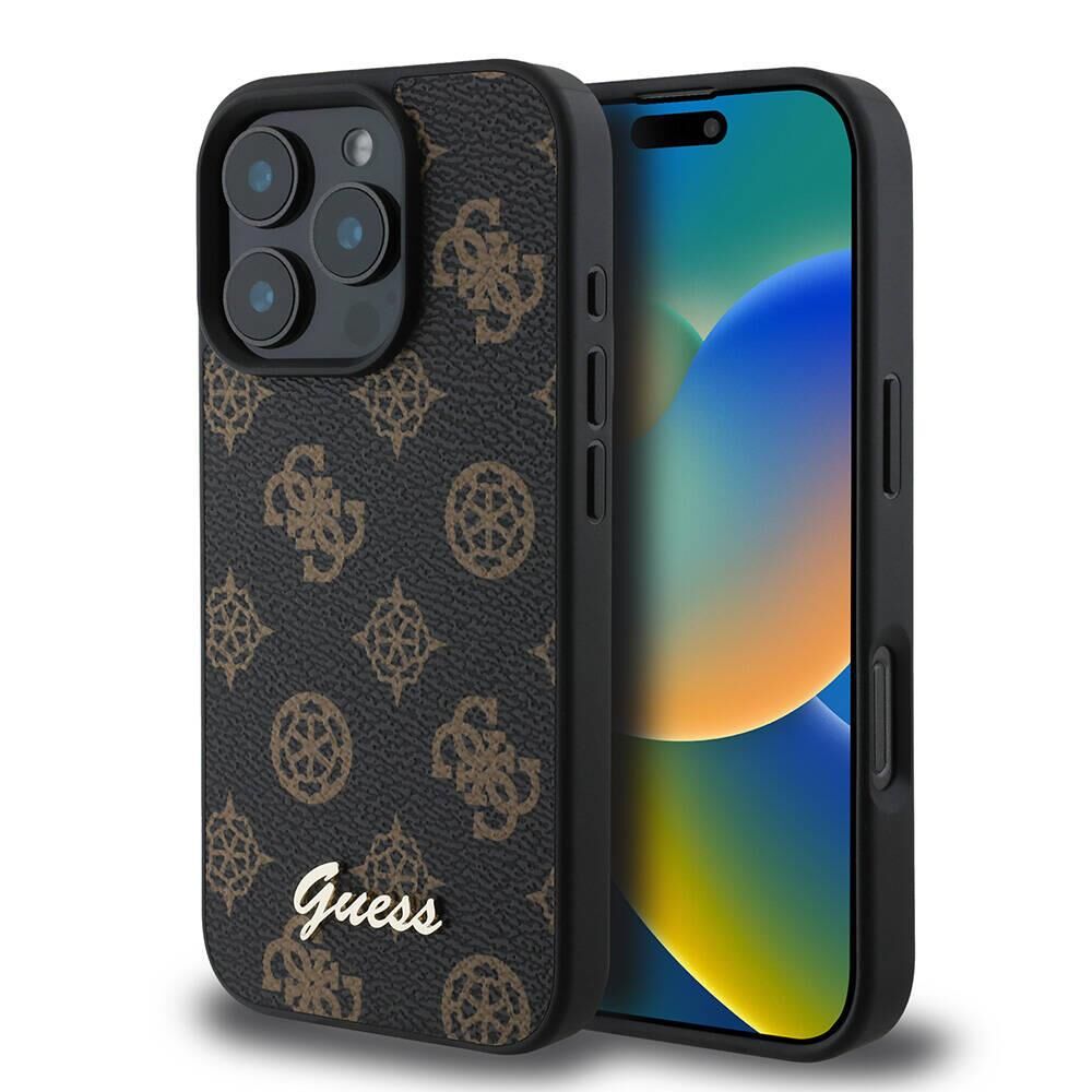 Apple iPhone 16 Pro Max Kılıf - Guess Orijinal Lisanslı - Magsafe Şarj Özellikli - Yazı Logolu - Peony Kapak - Siyah