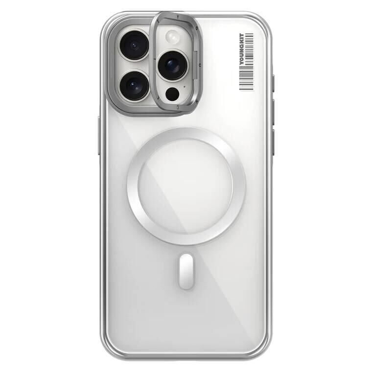 Apple iPhone 14 Pro Max Kılıf - Magsafe Şarj Özellikli - Sararma Önleyici - Youngkit - Crystal Grid Kapak - Gümüş