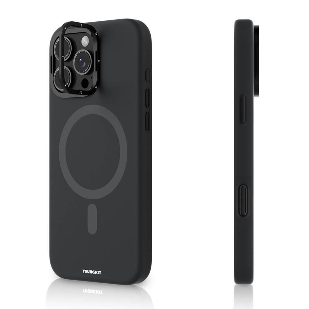 Apple iPhone 16 Pro Max Kılıf - Magsafe Şarj Özellikli - Kamera Standlı - Youngkit Bitty Cream Kapak - Siyah