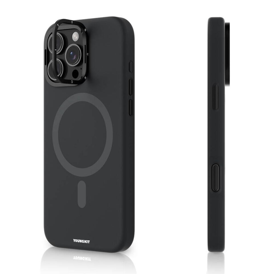 Apple iPhone 16 Pro Max Kılıf - Magsafe Şarj Özellikli - Kamera Standlı - Youngkit Bitty Cream Kapak - Siyah