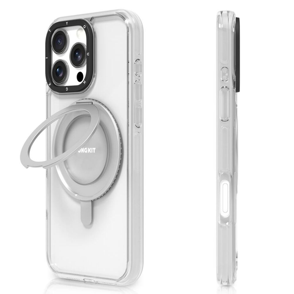Apple iPhone 16 Pro Max Kılıf - Magsafe Şarj Özellikli - Parmak Ring Standlı - Youngkit Pivot Serisi Kapak - Şeffaf